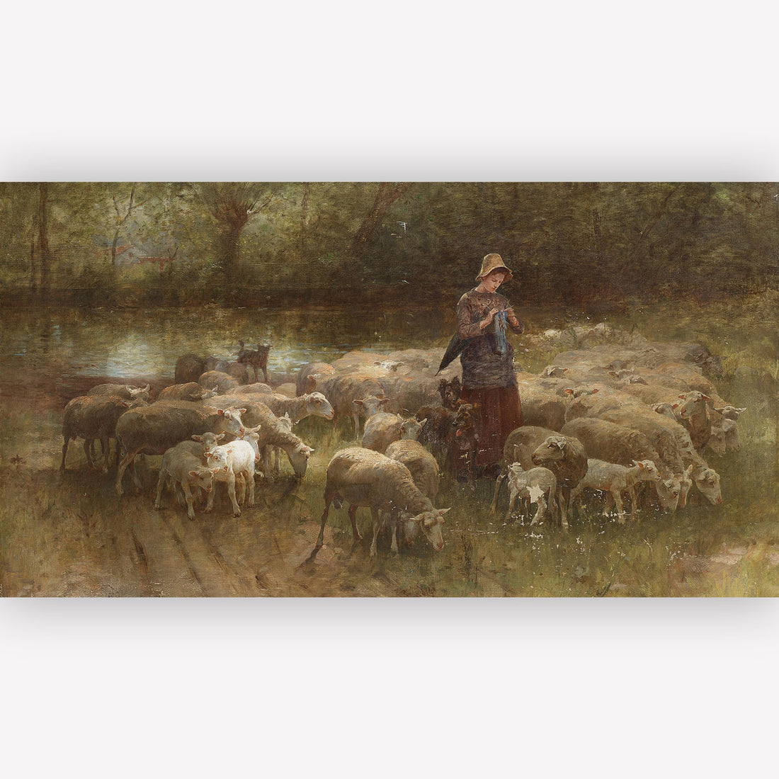 Vintage Art Prints | Multitasking Shepherdess
