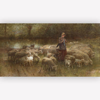 Vintage Art Prints | Multitasking Shepherdess